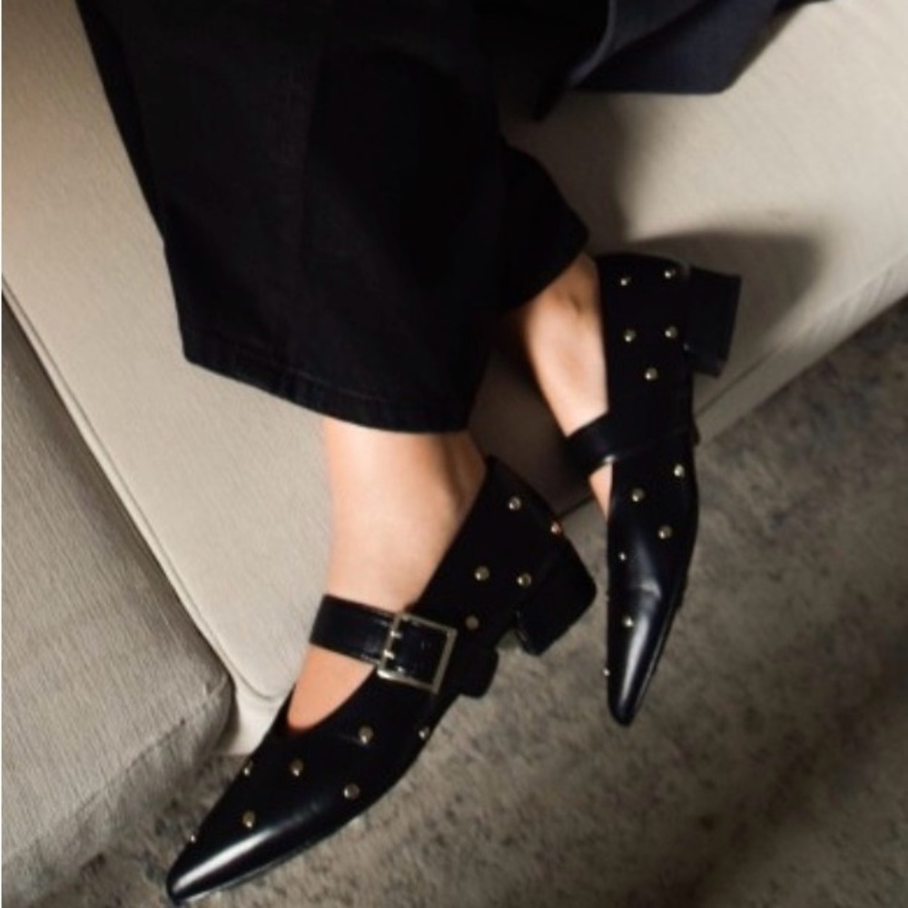 Bravo Java Black Leather Studded Mary Jane Heels – Size 41 – Pointed Toe – EUC - Picture 6 of 13